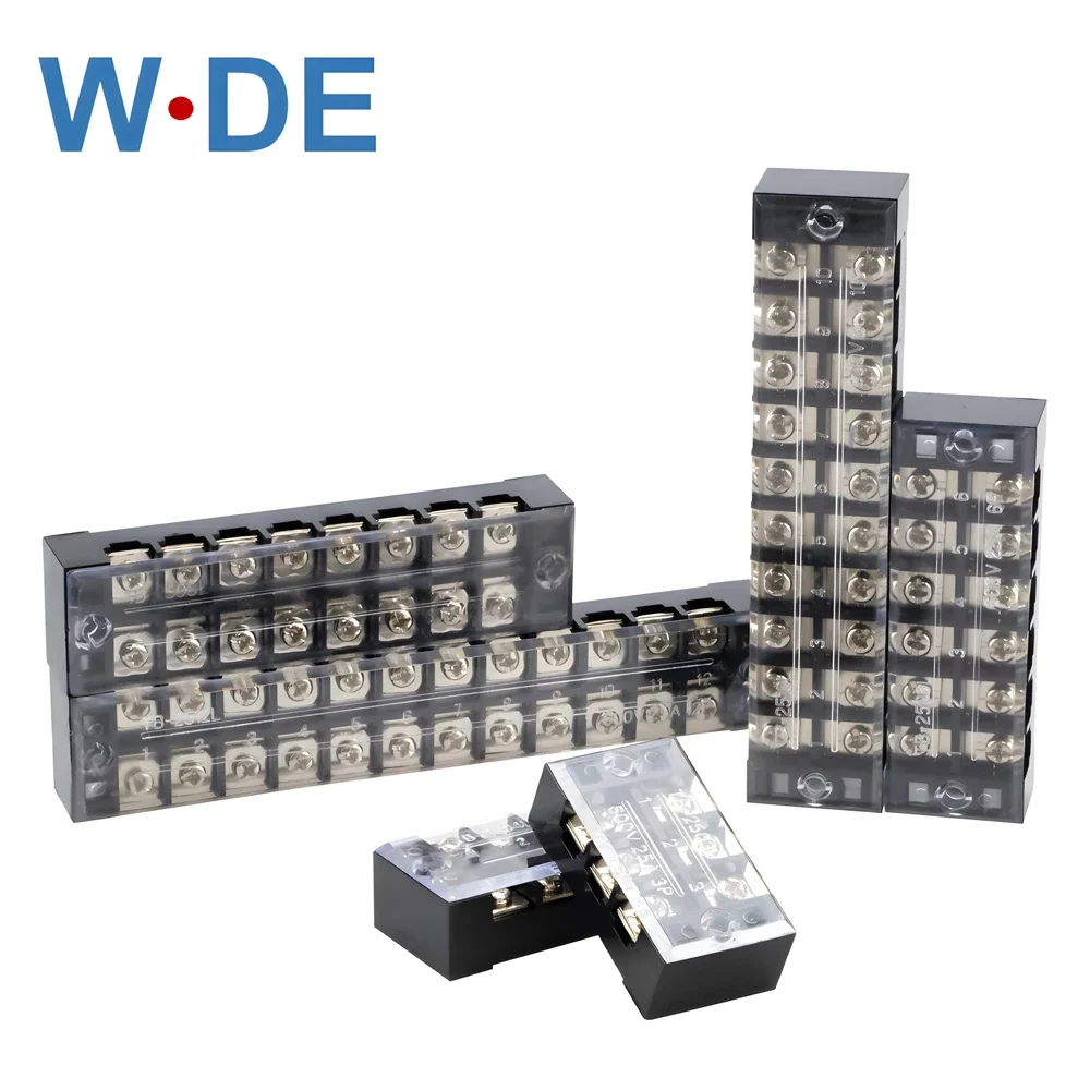 1 Piece TB25 Barrier Screw Terminal Block TB Series Wire Connector 600V 25A 3/4/6/8/10/12 Positions Connector Barrier wire connectors din rail terminal block