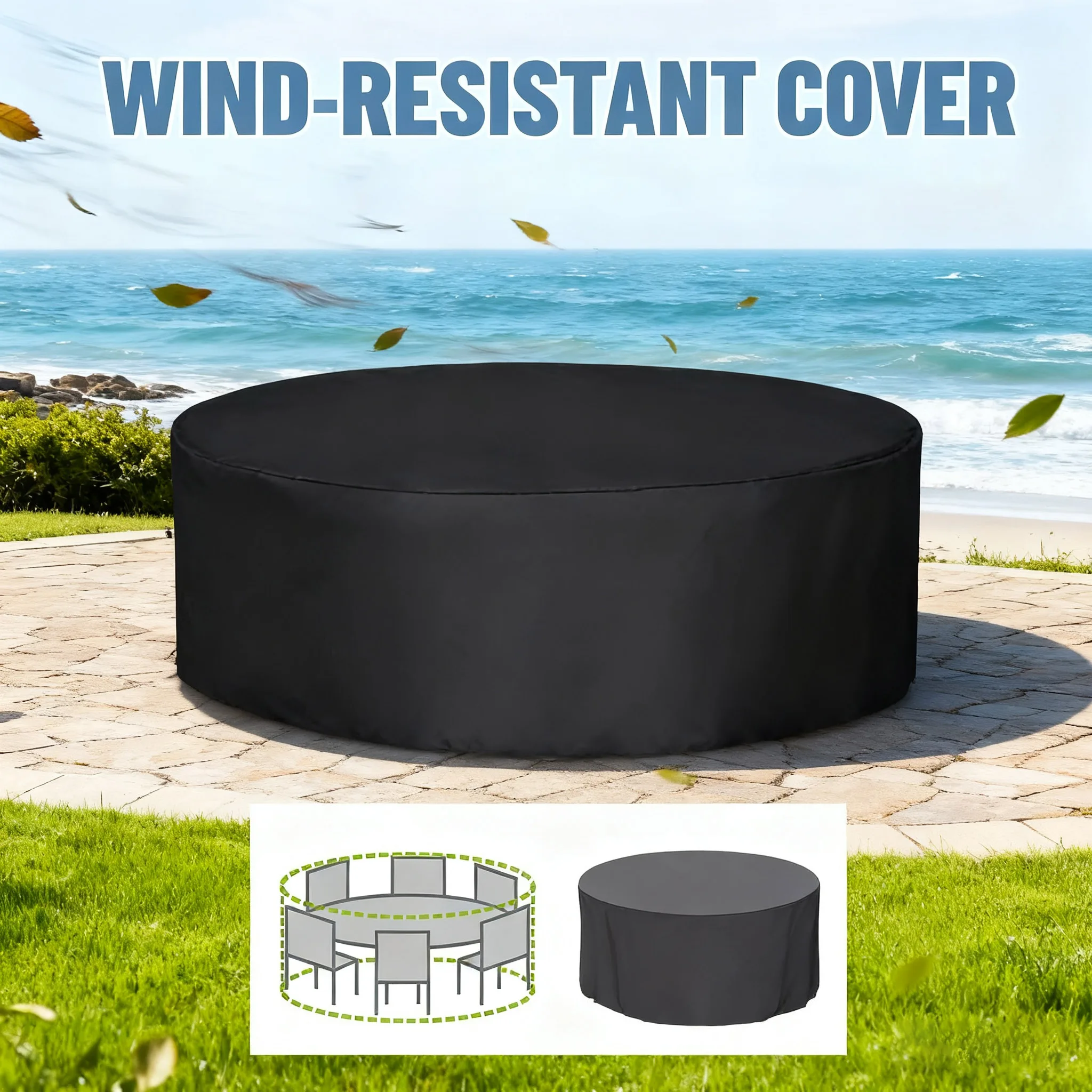 Durable Waterproof Outdoor Patio Cover – Round, UV & Wind Resistant, Black