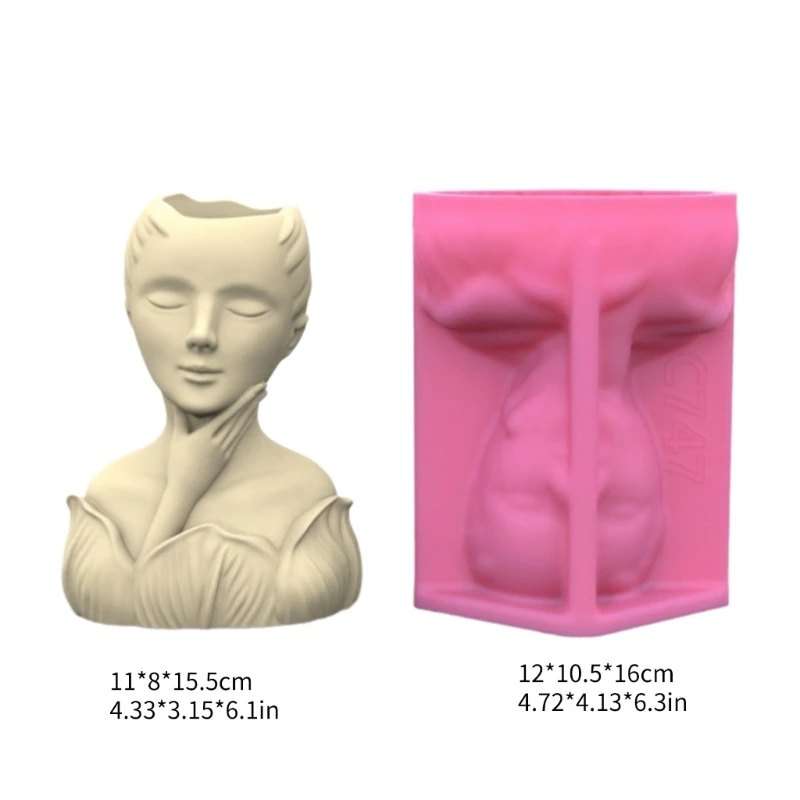 Flowerpot Silicone Molds Concrete Vase Molds Simple Portrait Statue Succulents