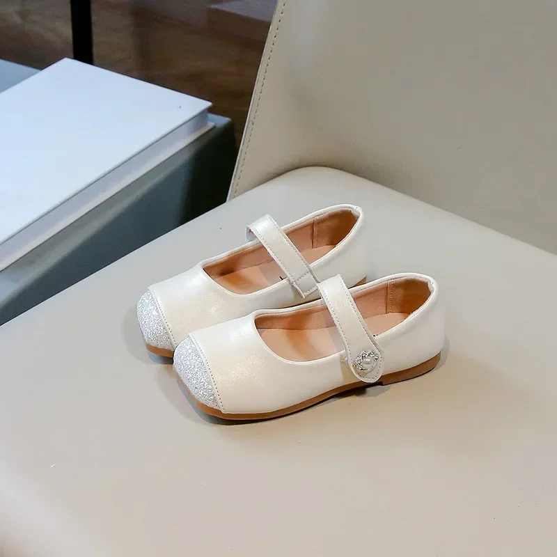 British Style Little Girl Leather Shoes Sequins Patchwork Kids Party Shoes Luxury Fashion Children Causal Princess Wedding