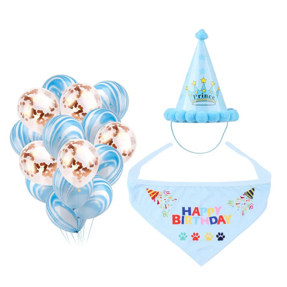 1세트 애완동물 생일 의상 세트(모자, 턱받이, 풍선 포함) 밝은 색상의 생일 요소 디자인 안전하고 편안한 강아지 드레스업 의상