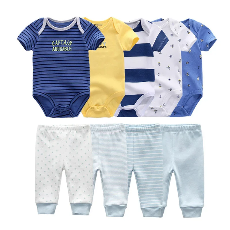 kiddiezoom 9 Pcs Unisex Newborn Clothing Sets100%Cotton Baby Bodysuit+Pant Baby Boy Girl Clothes Gift 5