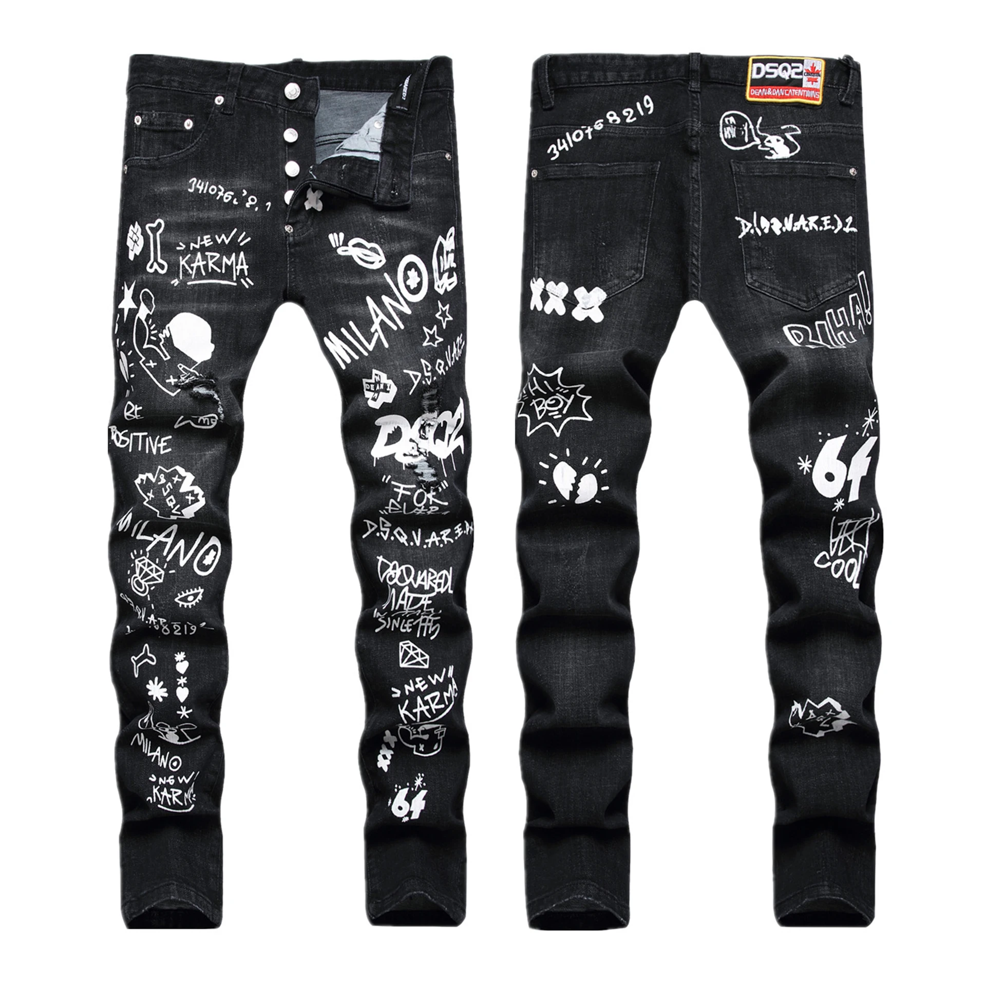 Men's Fashion Street Hip-Hop Jeans Men Stretchy Slim Fit Ripped High Quality Jeans 2023 New Male Punk Style Denim Pants Black