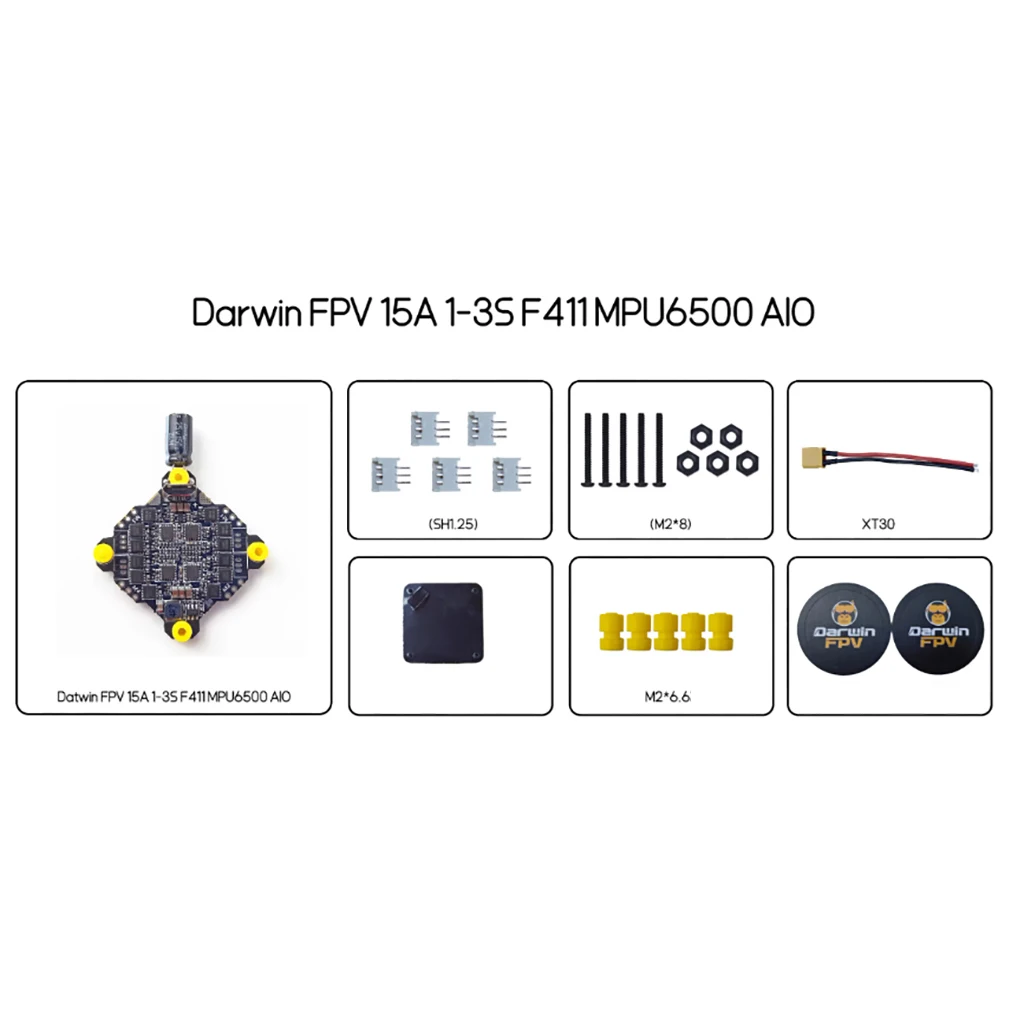 Contrôleur de vol DARWINFPV AIO F411 15A pour drone FPV micro avec câbles de liaison.