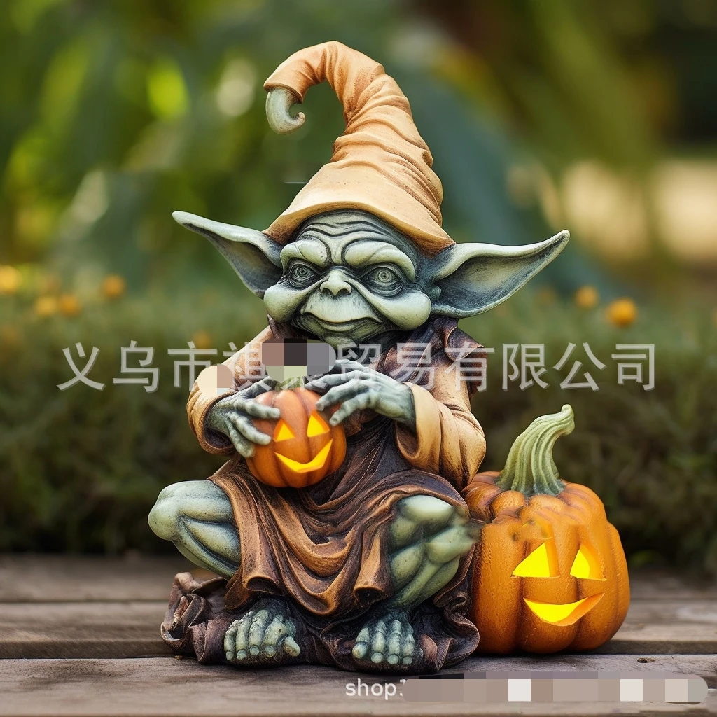 1Pcs 2023 Pumpkin Alien Statue Ornament Resin Art Craft Figurine Sculpture Halloween Party Desktop Decoration Prop Garden Decor