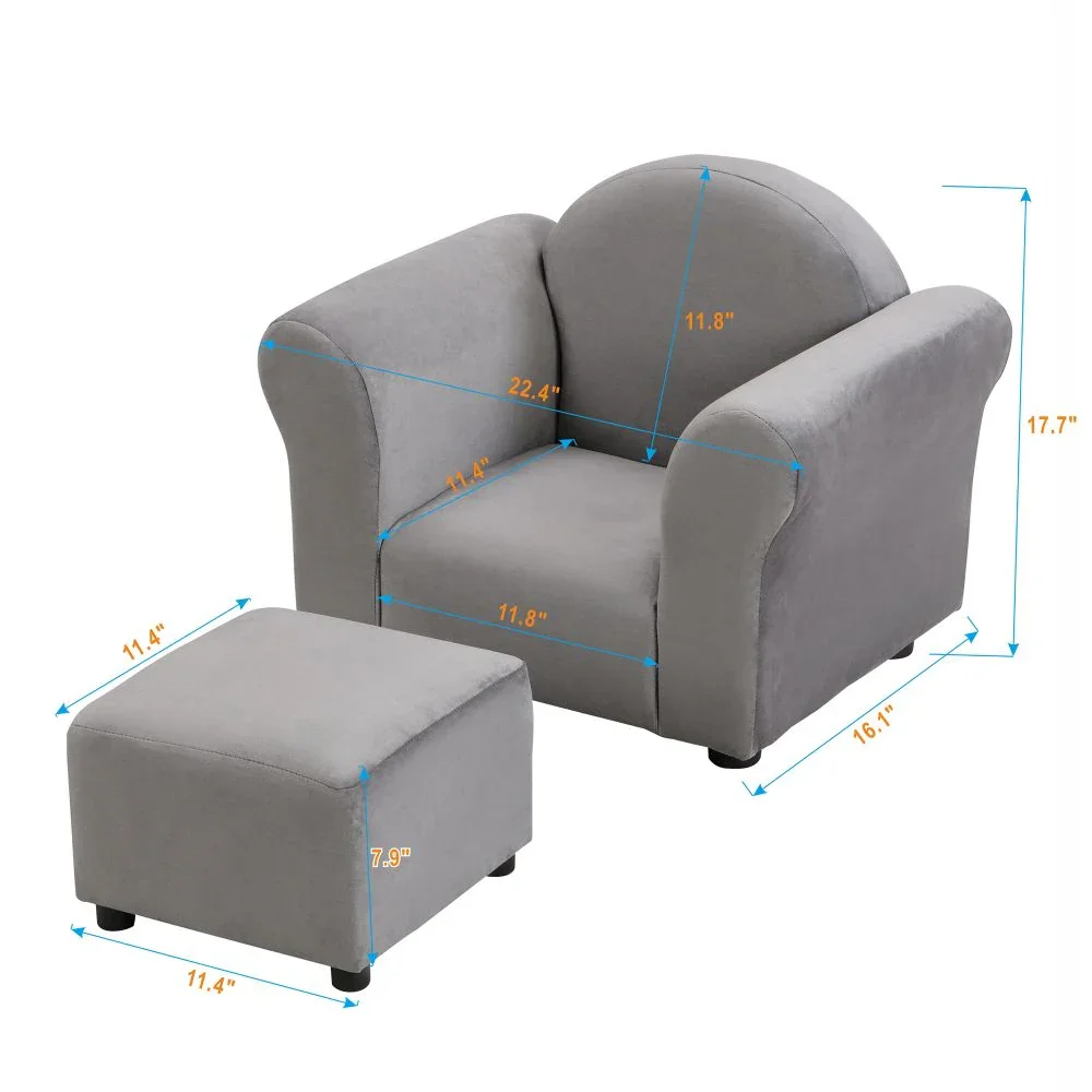 Kids velvet Sofa Chair with Footstool, Kids Upholstered Couch with ottoman 3