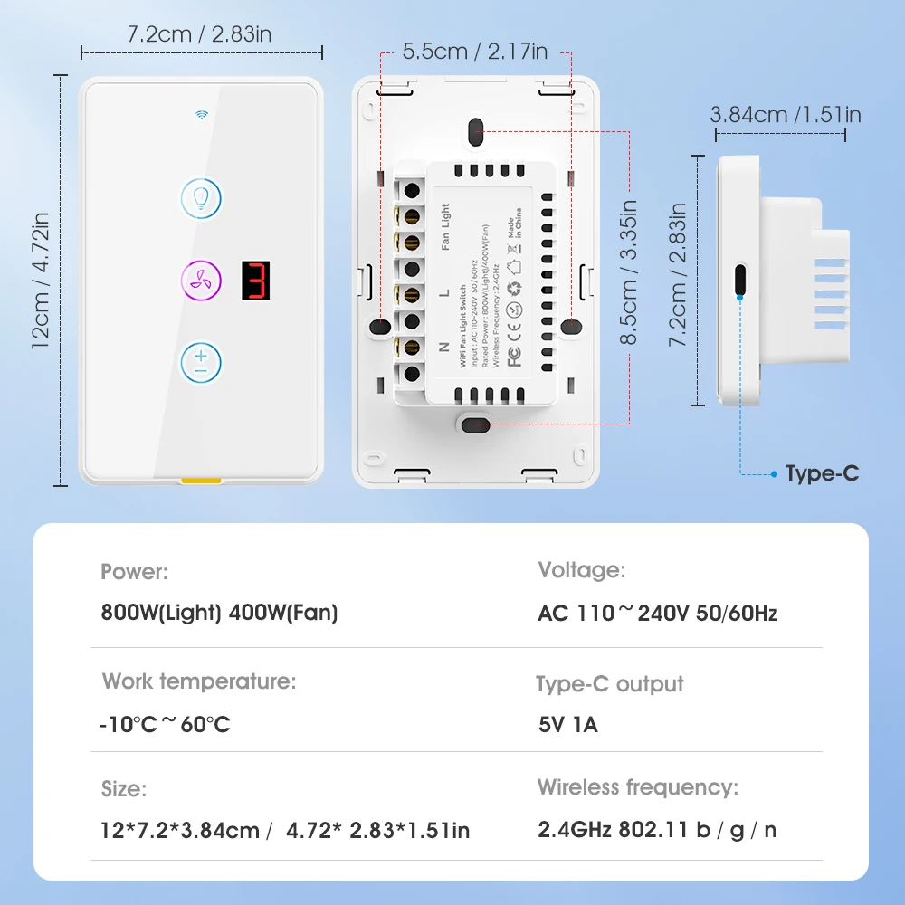 Tuya Smart Home Wireless Wifi Fan Light US Switch Wall Touch  Backlight Timing Voice Tmall Genie, Alexa, Google Home images - 6