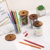 2/4pcs Qtip Holder Dispenser for Cotton Ball, Cotton Swab, Floss 10 oz, 12 oz Clear Storage Box Apothecary Jars with Bamboo Lids 4