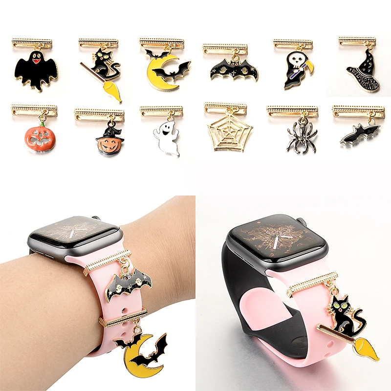 

Halloween Metal Bat Pumpkin Pendant for Apple watch series 7 Accessories for iwatch strap 44/40mm Ladies Watch Strap Decorations
