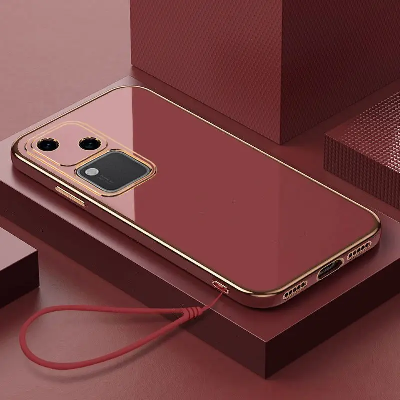 Square Plating Silicone Back Case with Straight Frame - Soft Rubber Protective Cover