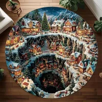 พรมลายหมู่บ้านหิมะวนวน 3 มิติ ลายถนนหิมะในฤดูหนาว ตกแต่งห้องนั่งเล่นและห้องนอน สไตล์เทพนิยายชวนฝัน 3