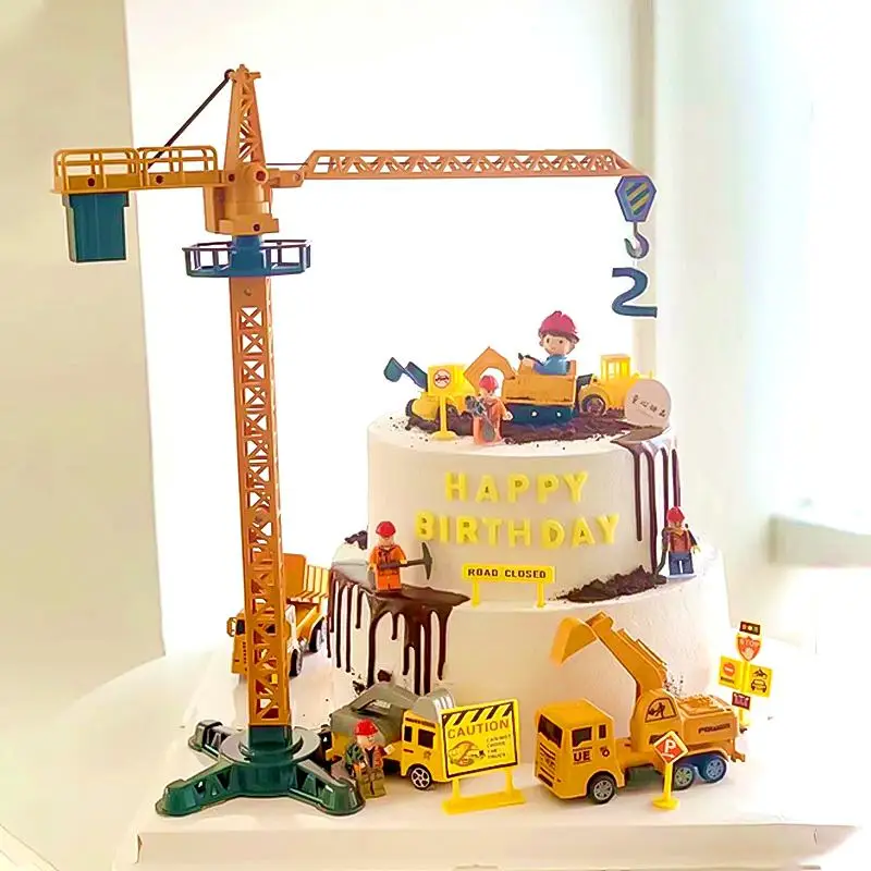 Cake Topper Cake Toppers Cake Decorations Gold Leaf Cake Decorations Birthday Party Supplies Party Decorations Excavator Crane Tractor Birthday Cake Topper Construction Party Cake Decor Kids Boy 1st Baby Shower One Year Happy Birthday
