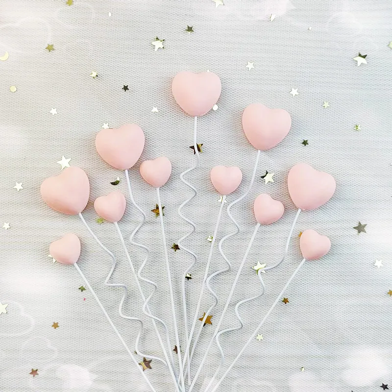 5pcs Red Pink Heart Shaped Cake Topper for Valentine's Day Wedding Party DIY Dessert Baking Cake Decorations Supplies