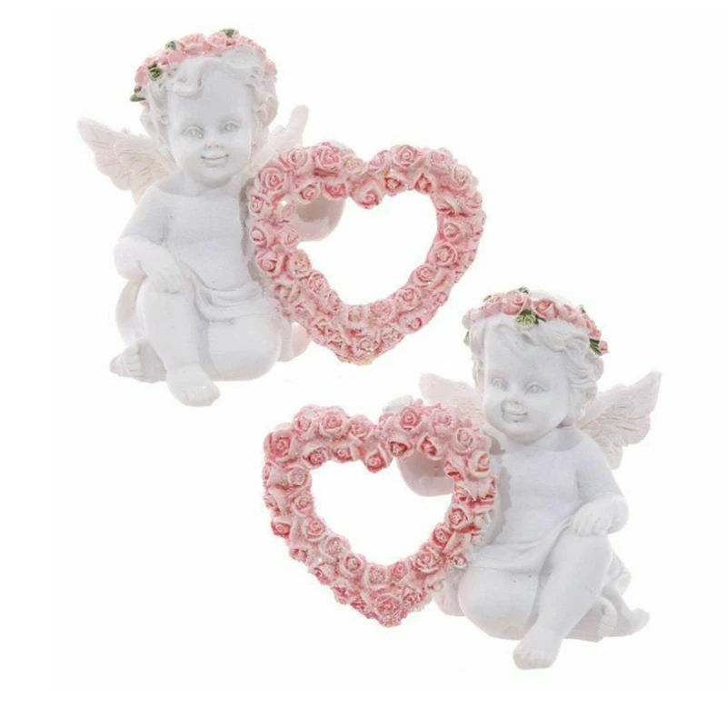 

Valentine's Day Ornaments Set of 2 Angel Love Heart Rose Resin Figurine Art Crafts for Valentines Day Women Men Couple