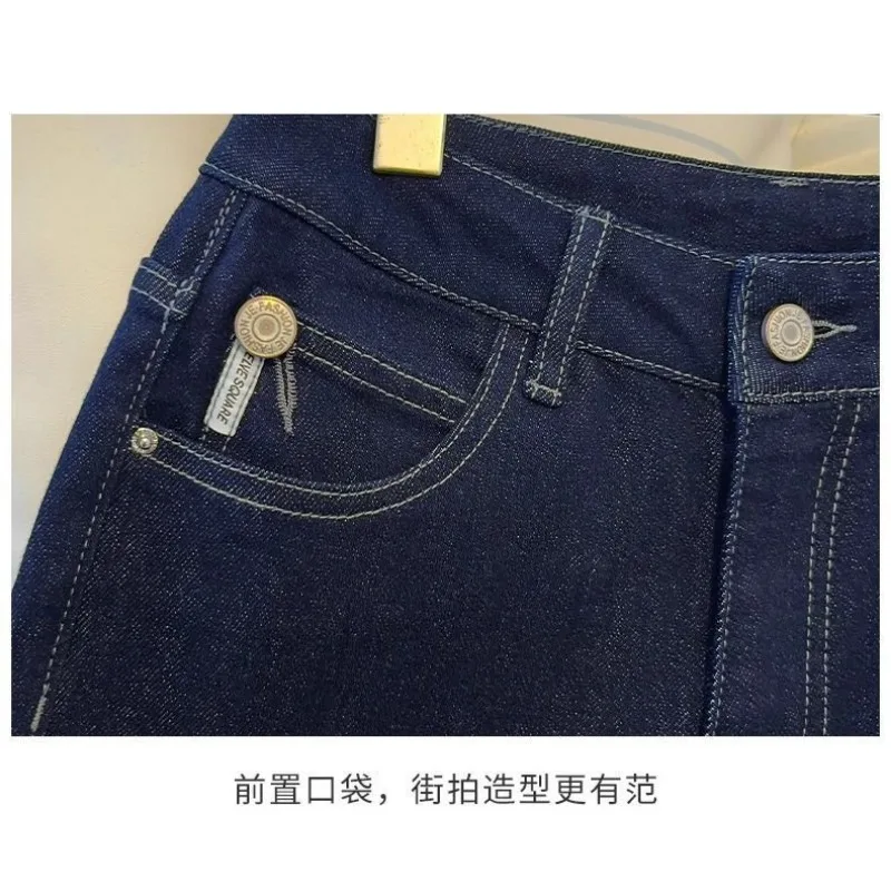 Women's Denim Jeans - Straight Leg with Striped Cuff Detail Classic Five-Pocket Design - 3