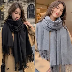 Luxurious Women's Black Checkered Cashmere Wool Scarf - 200x70CM (2PCS - Black Gray)