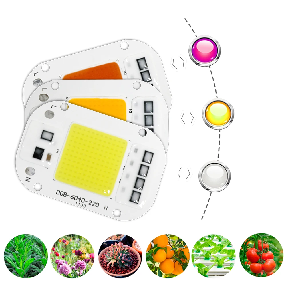 

Driverless LED COB Chip AC 220V 20W 30W 50W Lamp Beads Smart IC No Need Driver DIY Led Bulb Full Spectrum Grow Light Floodlight