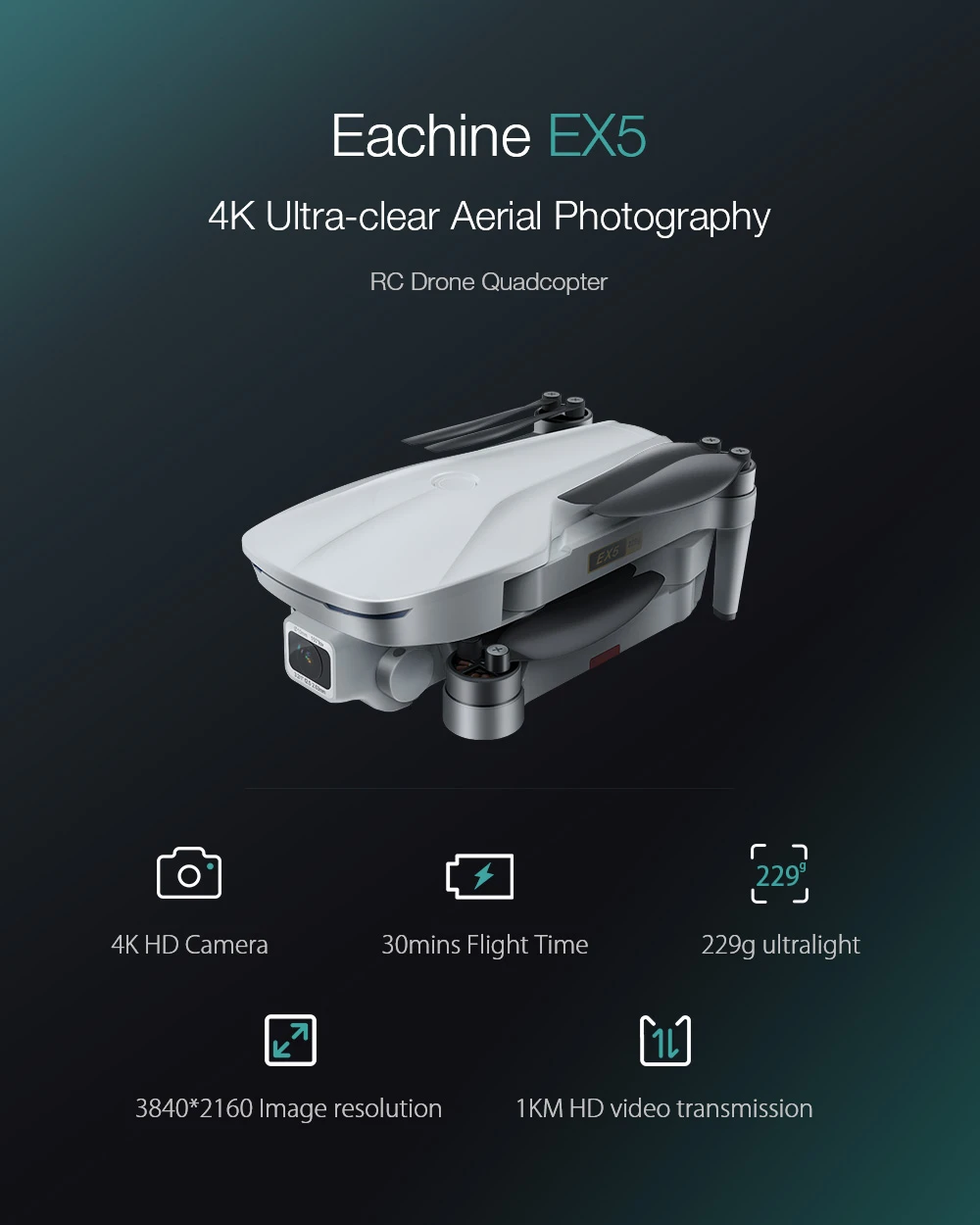 ホビーラジコン EACHINE EX5 Eachine EX5 5G WIFI 1KM FPV GPS With 4K HD Camera Servo