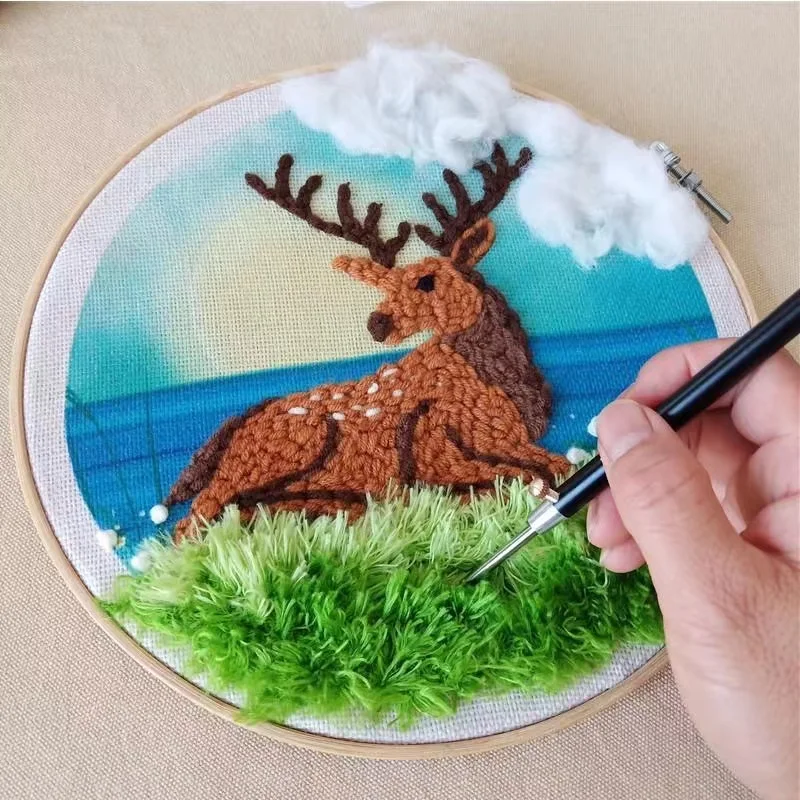 

Deer Poke Punch Needle Embroidery Fabric, Animal Yarn, Rug Punch Kits, Children, Kids, Beginner Artwork, Home Wall Decoration