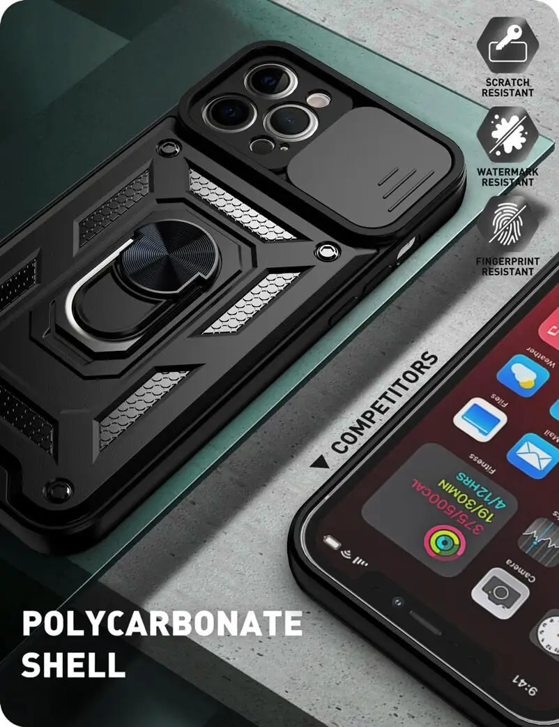 Enhanced Armor Stand Holder Phone Case with Car Ring and Camera Lens Protector