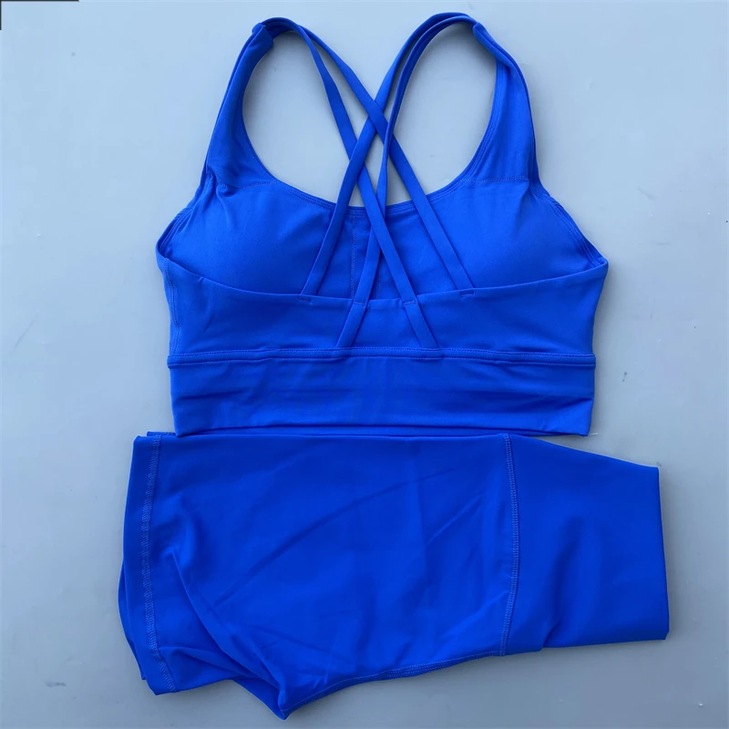 2 Piece Yoga Set Gym Sports Shorts Set Women Workout Outfit Fitness Suit Cross Straps Bra High Waist Shorts Running Tracksuit 6
