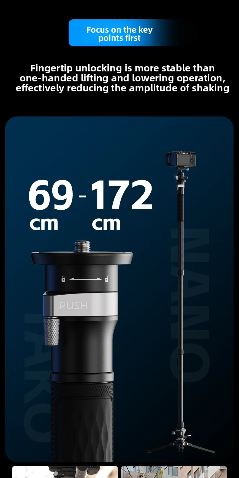 YC Onion Nano Einbeinstativ aus Aluminiumlegierung mit Pedalbasis, leichtes Reise-Einbeinstativ, Schnellverschluss-Kamerastativ, maximale Länge 1720 mm – Detail 4