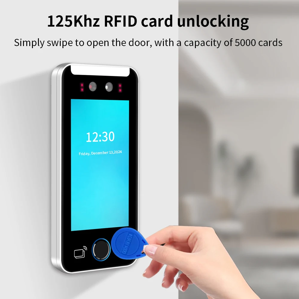 5000 User 5 Inch Touch Lcd 2MP Camera Biometric Face Recognition Wifi Access Control Employee Time Attendance Free Cloud API MQT face recognition access control