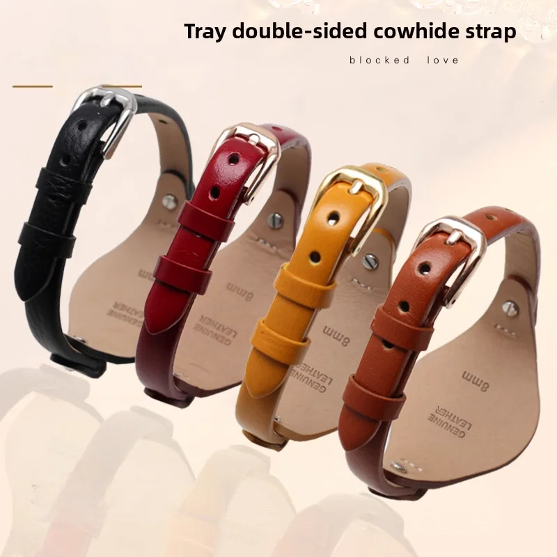 Women's 8mm Genuine Leather Watch Strap – Soft Cowhide Band Bracelet in Stylish Design