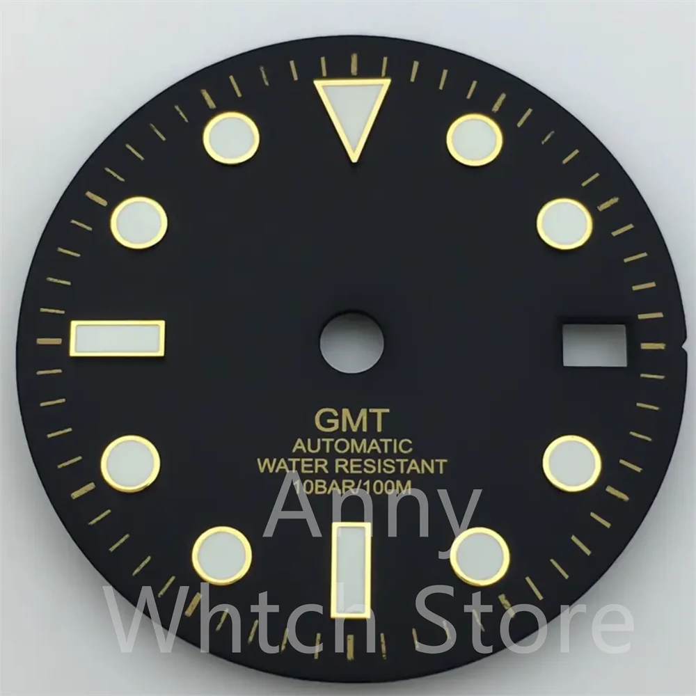 Green Luminous GMT Watch Dial with Four Hands - Premium 29mm Replacement Part