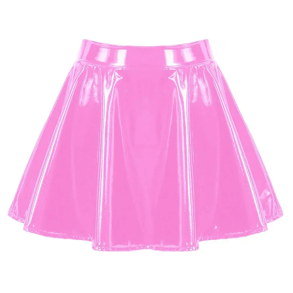 Women's PU Leather Flared Miniskirt Dance A Line Skirt Clubwear Cosplay Costume Pleated Skirt Elastic Waist Retro Style 2