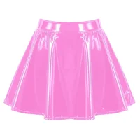 Women's PU Leather Flared Miniskirt Dance A Line Skirt Clubwear Cosplay Costume Pleated Skirt Elastic Waist Retro Style 2