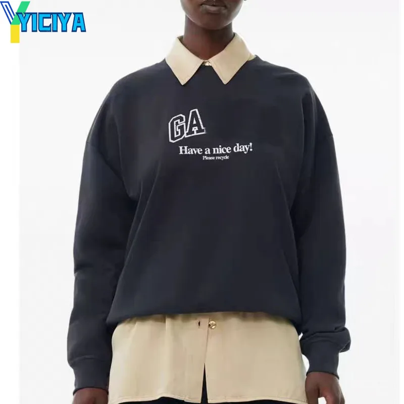 

YICIYA T-shirts GA brand gray new y2k clothes crop tops fashion woman Design clothing Long Sleeve Top vintage Oversized t-shirt