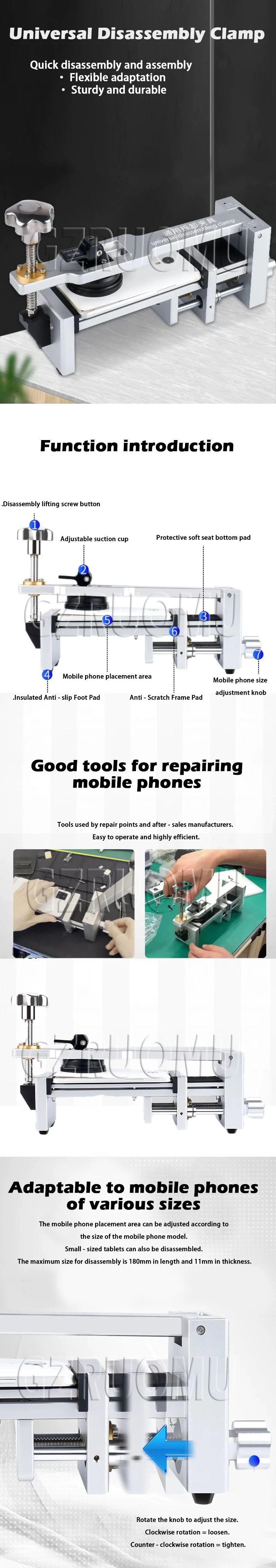 Mobile Phone Screen Open Fixture with Strong Suction Cup Portable Adjustable LCD