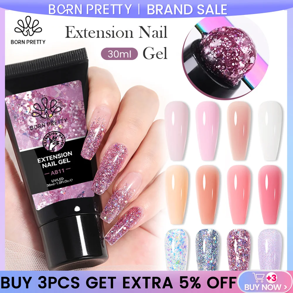 BORN PRETTY 30ml Extension Nail Gel Nail Polish Acrylic Nail Glitter