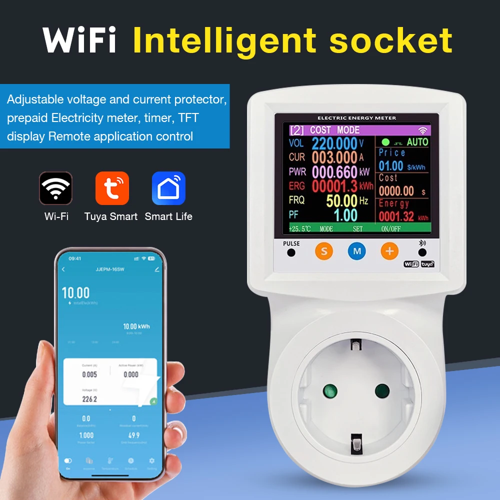 Tuya 16A Smart Electric Energey Meter EU Socket