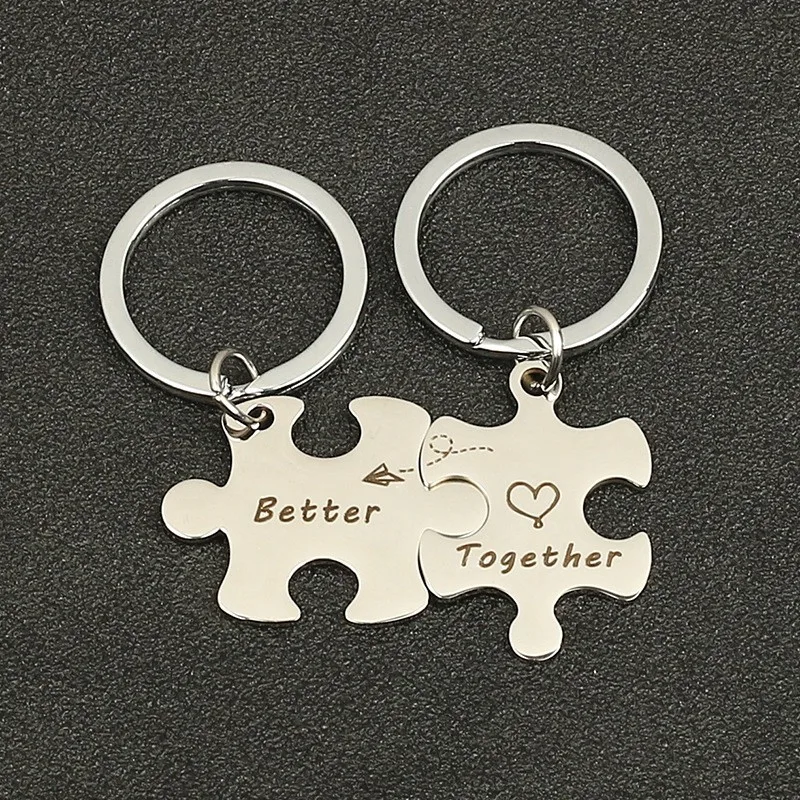 

Personalized Custom Customized Jigsaw Couple Pendant Lovers Keychain Boyfriend Girlfriend Matching Keyring Husband Wife Gift
