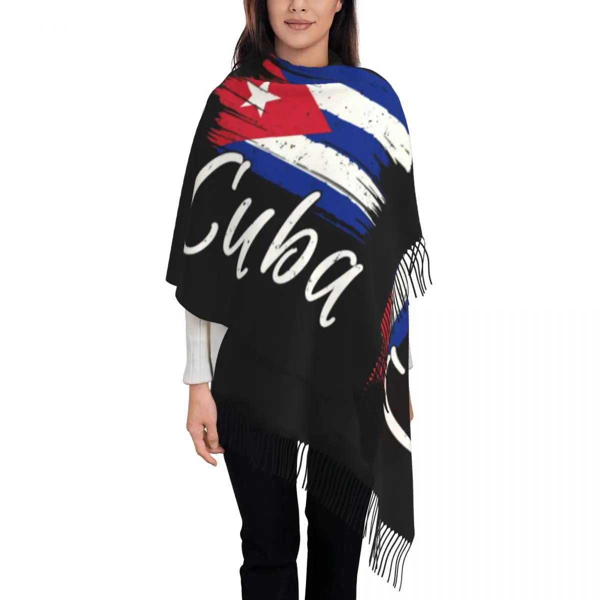 

Stylish Cuba Cuban Havana Flag Tassel Scarf Women Winter Fall Warm Shawls Wraps Ladies Cuban Patriotic Scarves