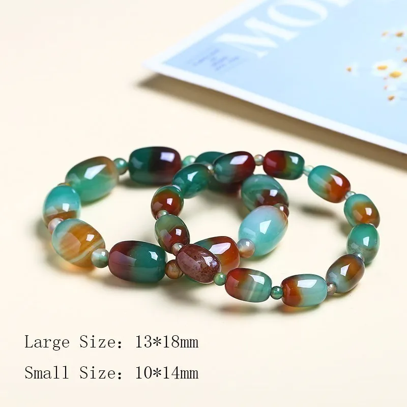JD Natural Stone Colorful Green Peacock Agate Charm Bracelet Women