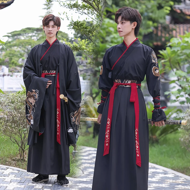 Chinese ancient costume hanfu kimono Chinese male cosplay big yards han dynasty black robe cassock Halloween _ - AliExpress Mobile