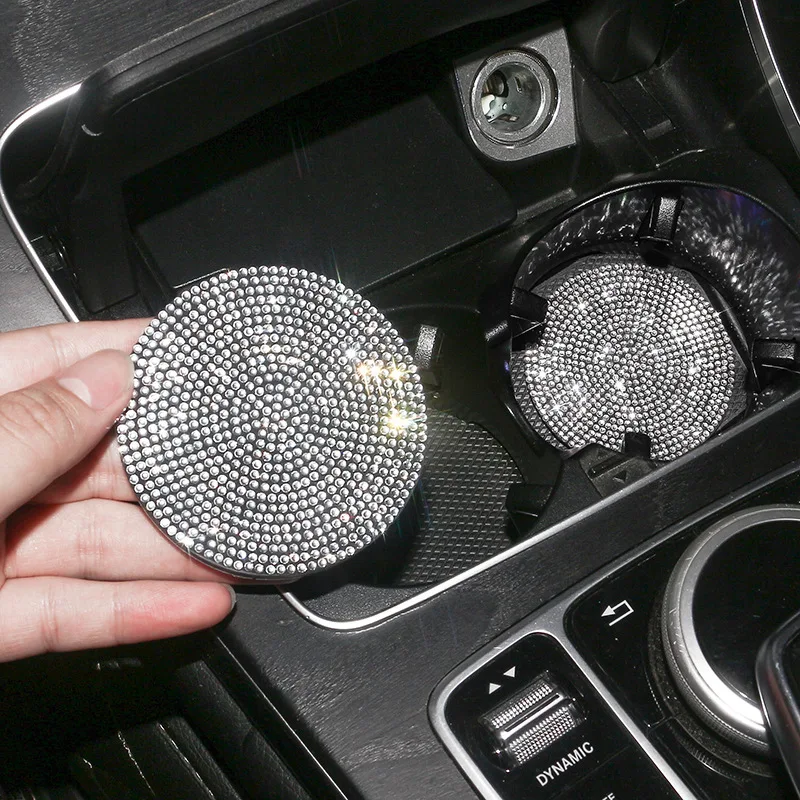 2PCS Diamond Car Coaster Water Cup Bottle Holder Anti-slip Pad Mat Silica Gel for Woman