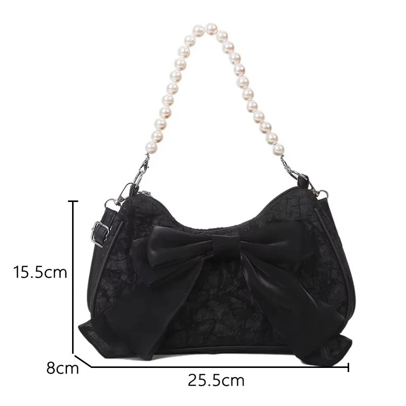 Elegant Pearl-Embellished Retro Designer Handbag with Bow - Luxury Canvas Crossbody Shoulder Bag