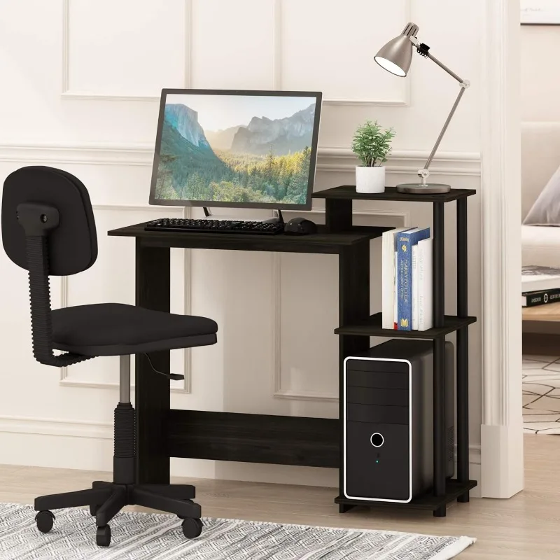 Efficient Home Laptop Notebook Computer Desk with Square Shelves, Espresso/Black 2