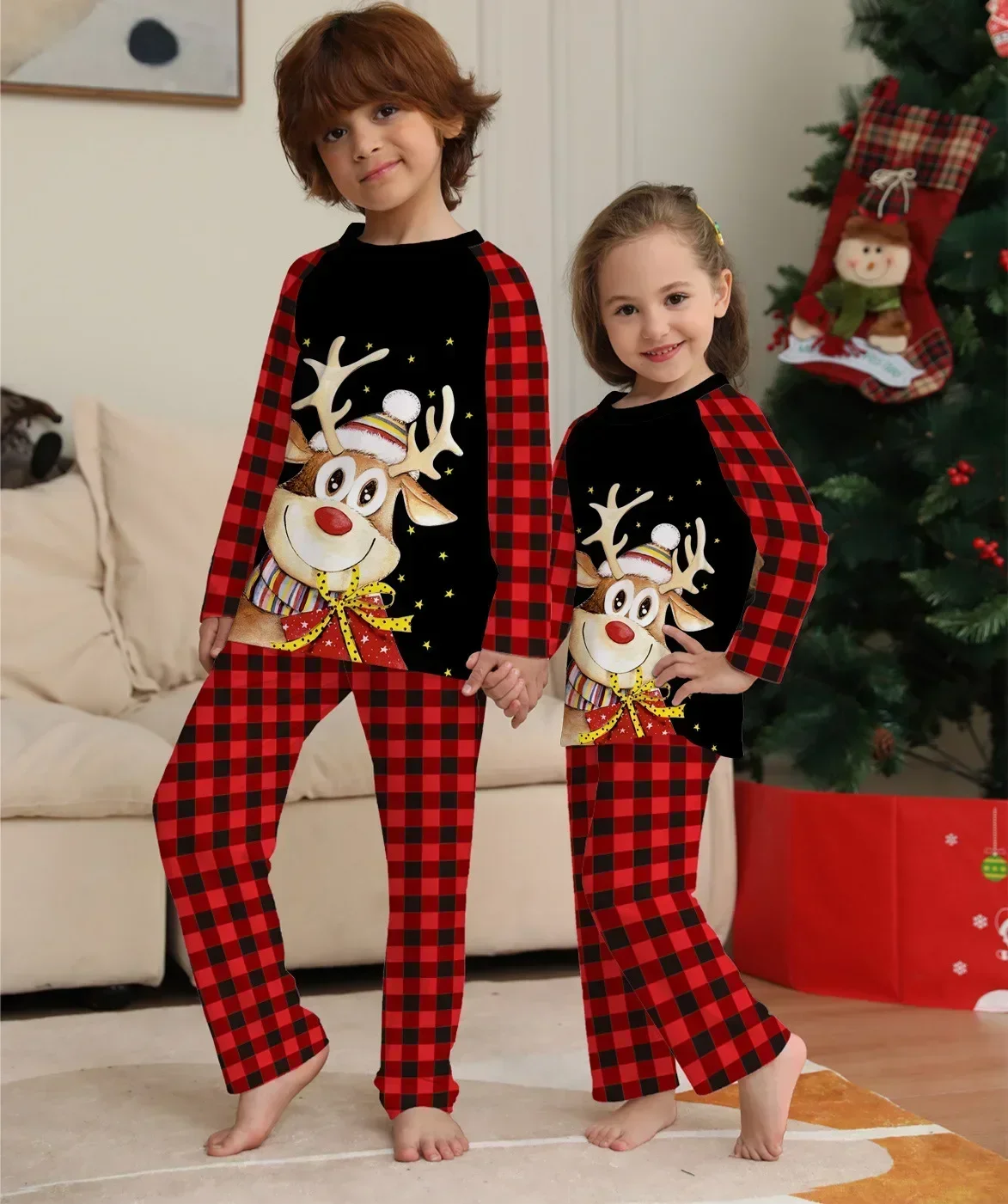 Merry Christmas Plaid Print Kids Pajamas Set Baby Romper Pjs Toddler Boys Girls Matching Pajama Sets