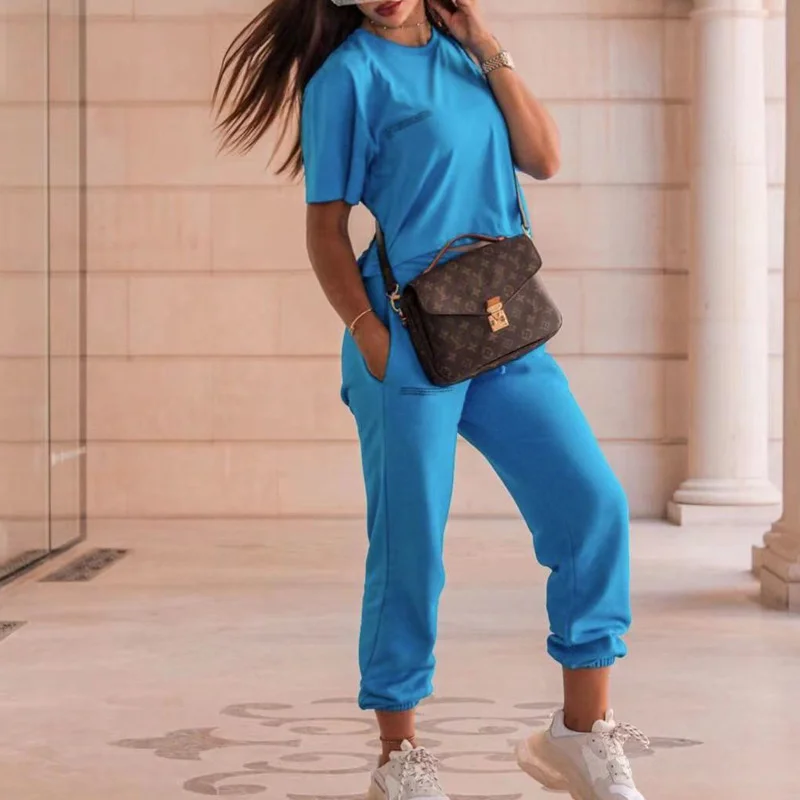 YICIYA Women's Tracksuit 100% Cotton T-shirt And Track Pants Suit For Fitness Sportswear Jogging Two Piece Set Sport Outfit Met