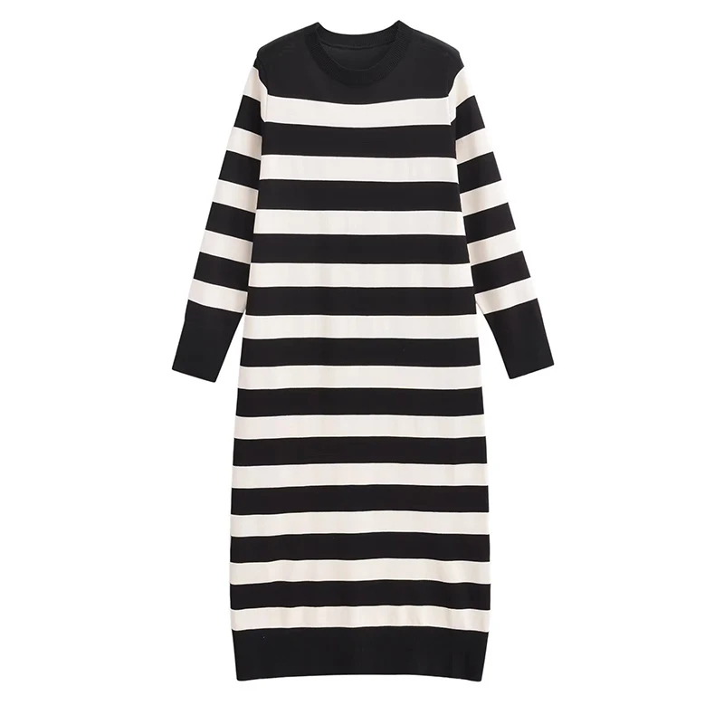 

YENKYE Vintage Women Round Neck Long Sleeve Autumn Winter Knit Dress