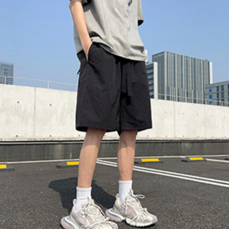 EBAIHUI Solid Color Thin Men's Sports Shorts Summer Loose Casual Quick Drying Shorts Breathable Lace Up Design Male Pants