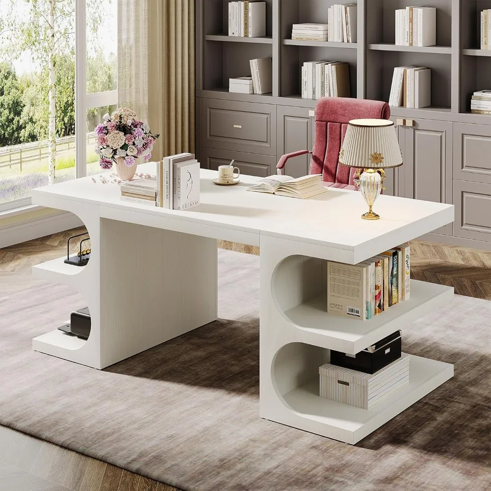 Executive Office Desk 62",Large Computer Desks with Storage Shelves,Writing Desk Study Table,Workstation Desk Business Furniture 3