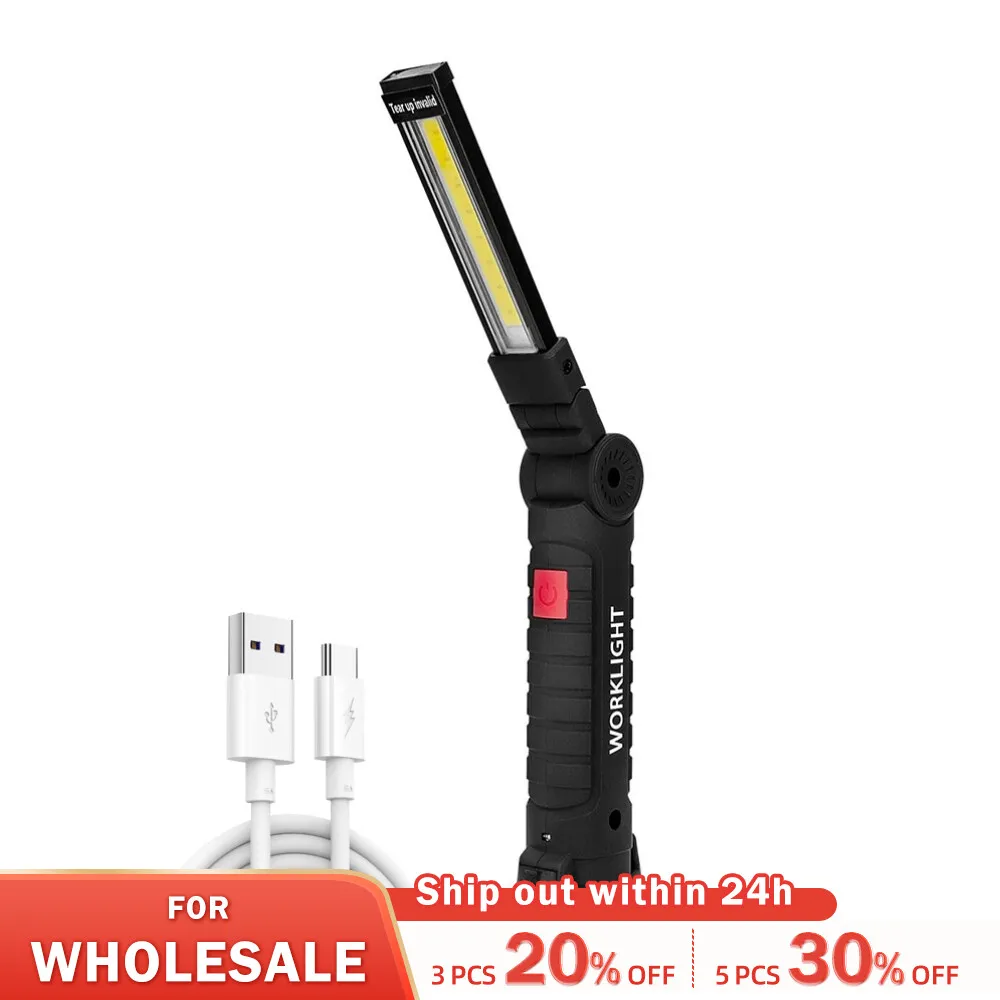 Rechargeable Camping LED Flashlight Work Light with Magnet and Hook IP64 Waterproof 5 Lighting Modes Suitable for Night Work