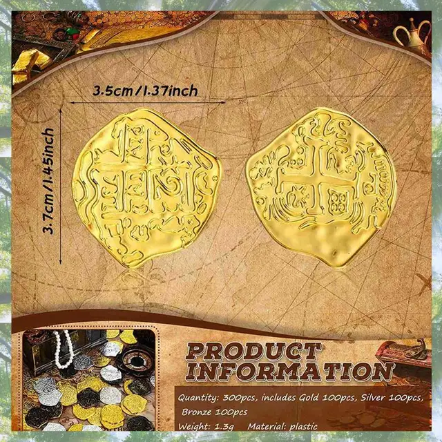 T84C-600 Pcs Plastic Gold Coins Pirate Coins Kids Play Coins For Pirate Party Treasure Chest Games Tokens Toys Cosplay 6