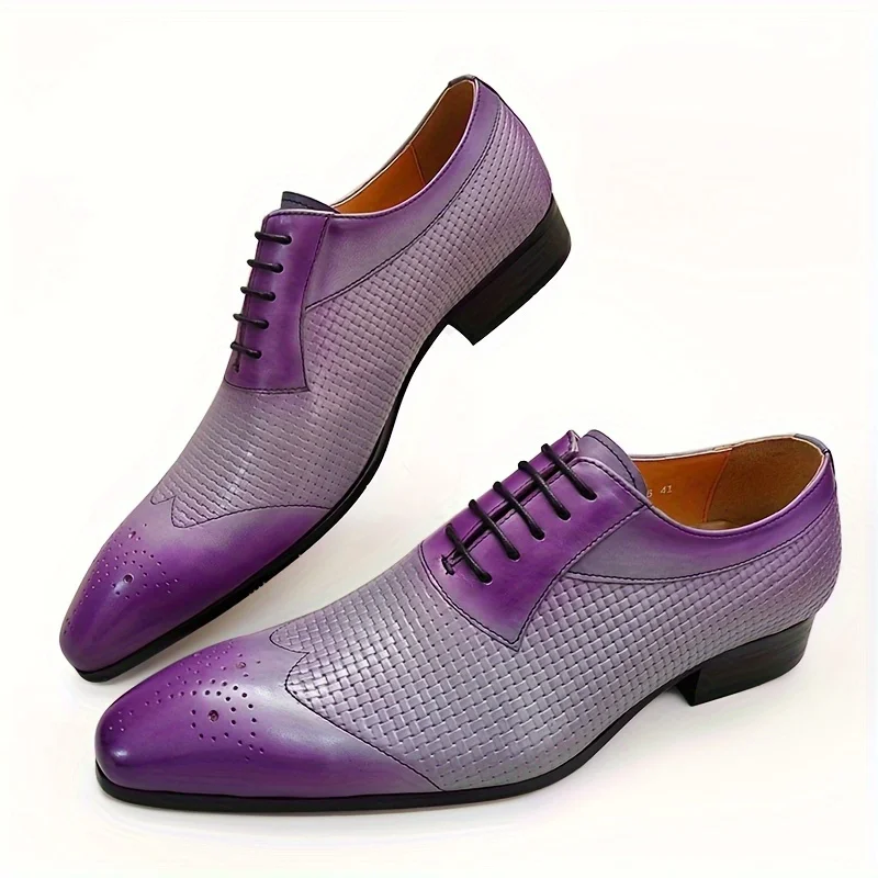 Herren Hochzeits kleid Schuhe lila klassische handgemachte Leder Muster Druck sozialen eleganten Mann Oxford Party Erwachsenen spitzen Zeh – Detail 2